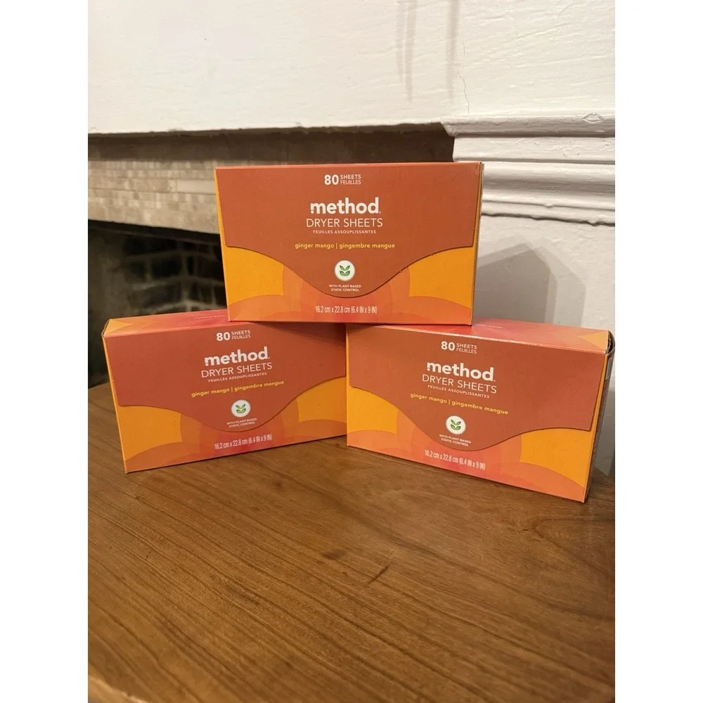 (3) New Method Paper Dryer Sheets - Ginger Mango - 80 Sheets Each Discontinued